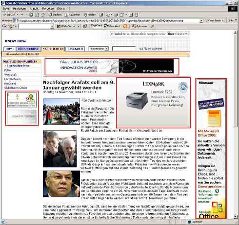 Mit Werbung berste WebSeite im Internet-Explorer
